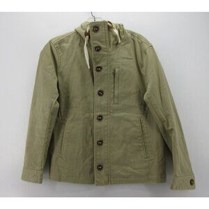 Beams Jacket Small Olive Mountain Parka Coat Hoodie Cow Leather Trim *